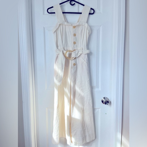 Anthropologie Cape Cod Linen Blend beige wide legs cropped Jumpsuit size 2 - Picture 4 of 10